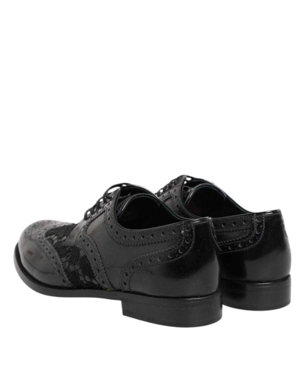Dolce &amp; Gabbana Black Leather Floral Lace Dress Formal Shoes