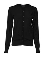 Dolce &amp; Gabbana Black Wool Knit Round Neck Cardigan Sweater