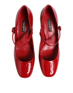 Dolce &amp; Gabbana Red Leather DG Logo Heels Sandals Shoes