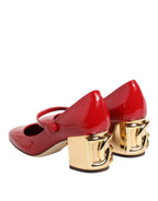 Dolce &amp; Gabbana Red Leather DG Logo Heels Sandals Shoes