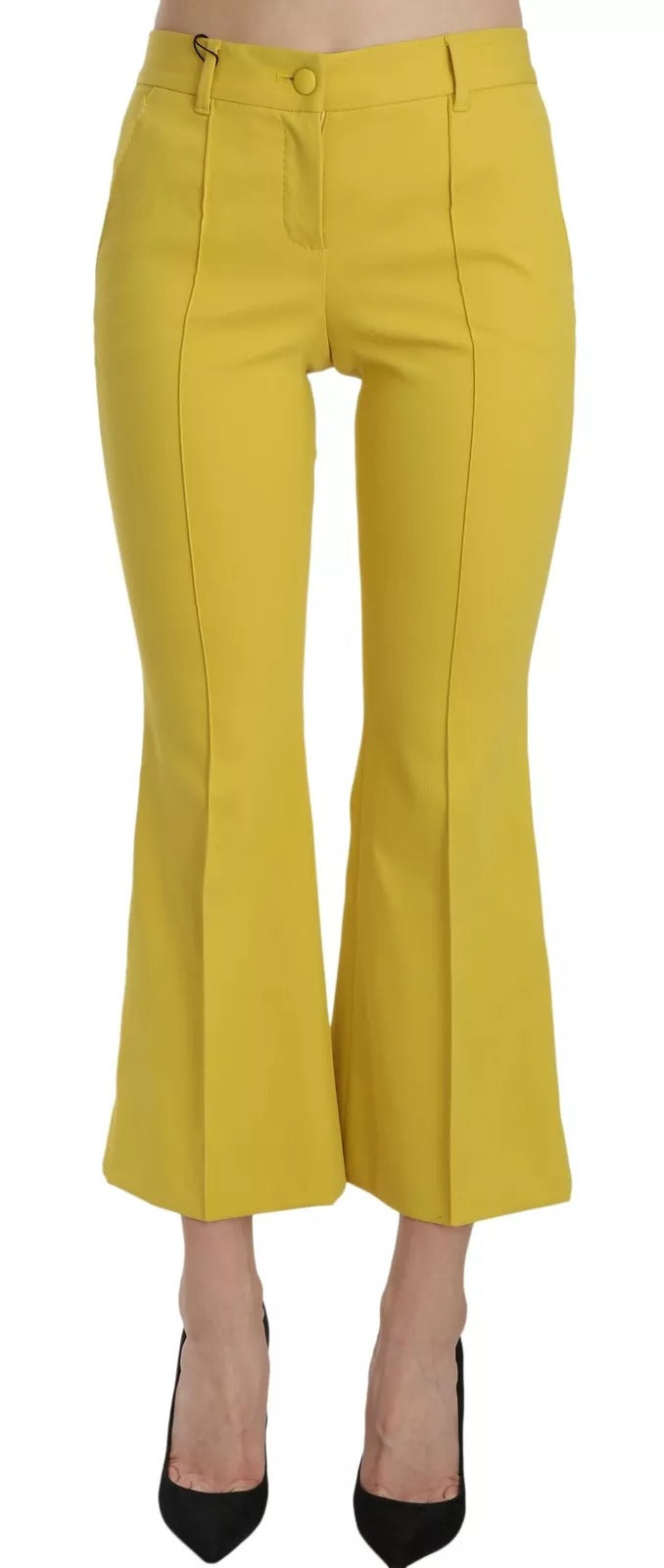 Dolce &amp; Gabbana Yellow Flared Bootcut Capri Cotton Pants